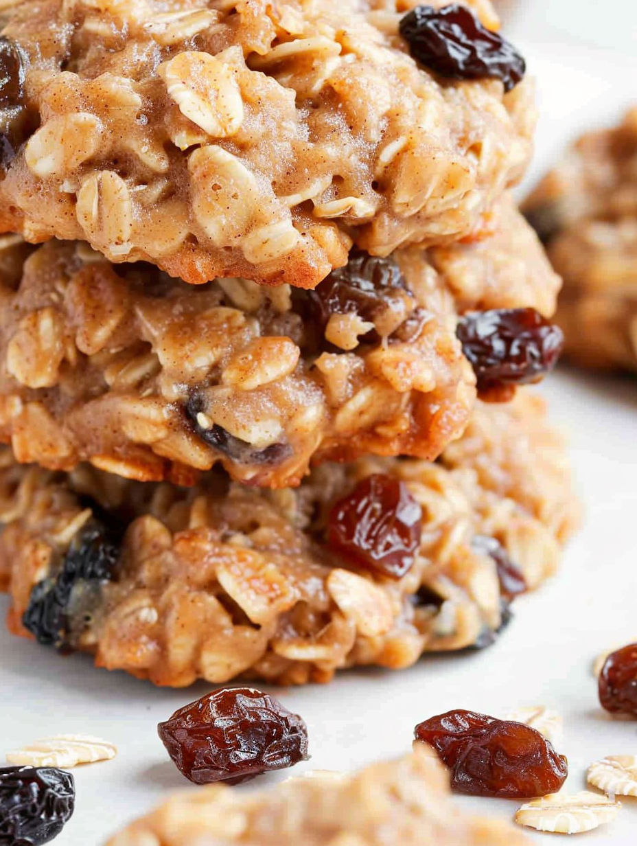 A stack of oatmeal raisin cookies.