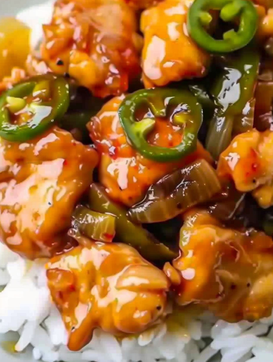 A plate of jalapeno chicken with rice.