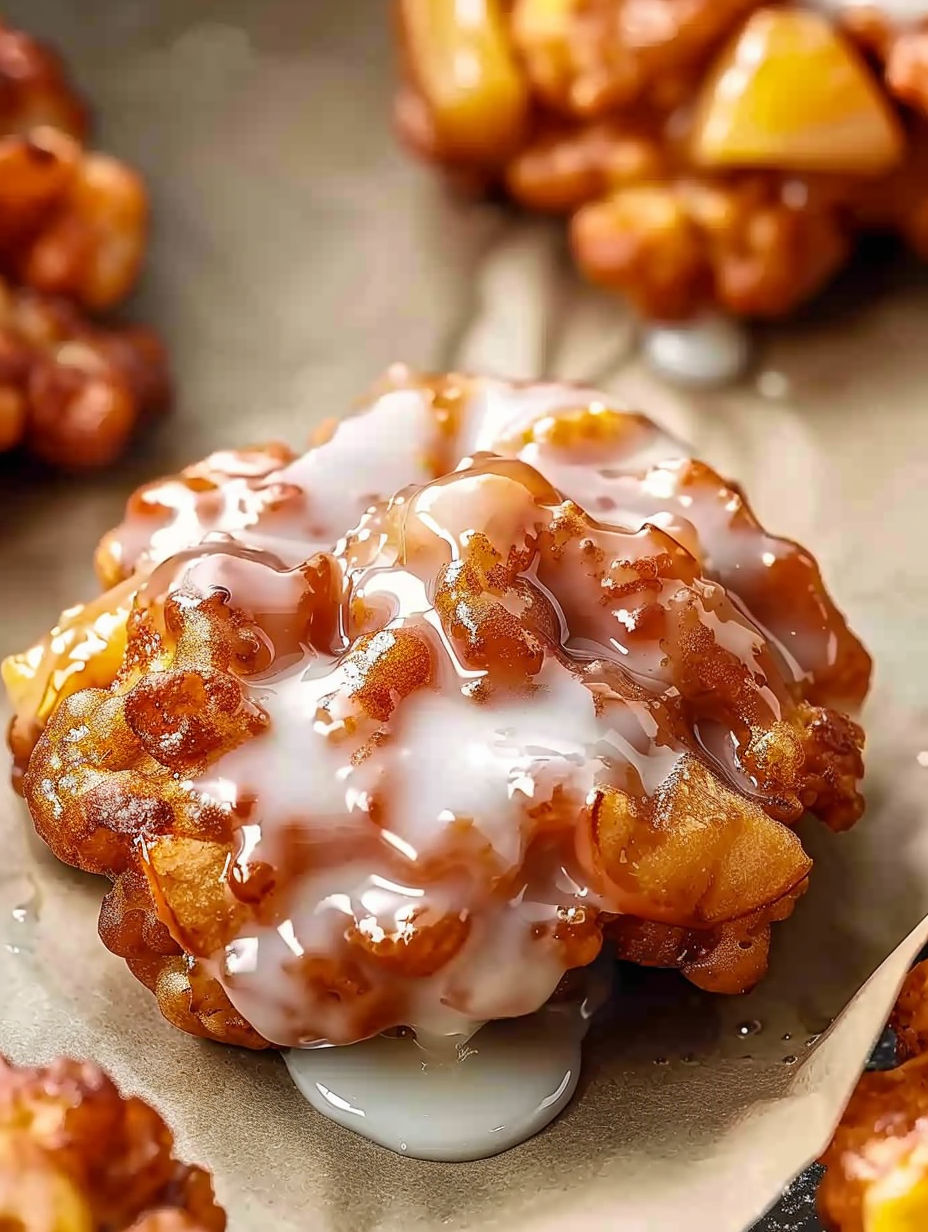 A mouthwatering homemade apple fritter.