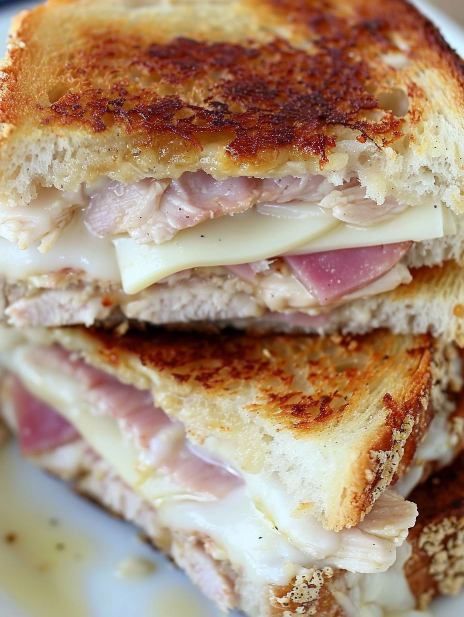 A grilled cheese sandwich with chicken cordon bleu.