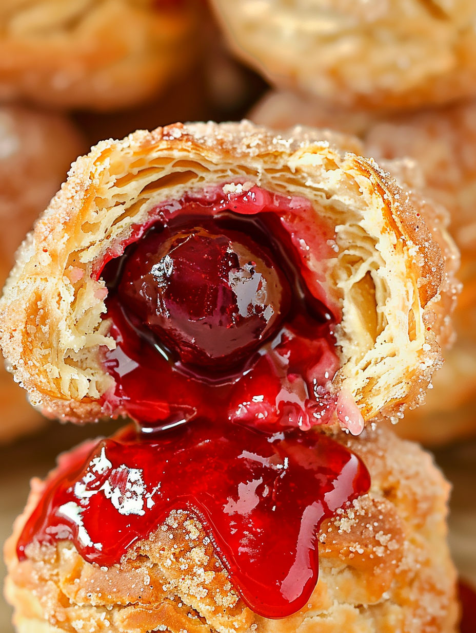 A pastry with a cherry in the center.