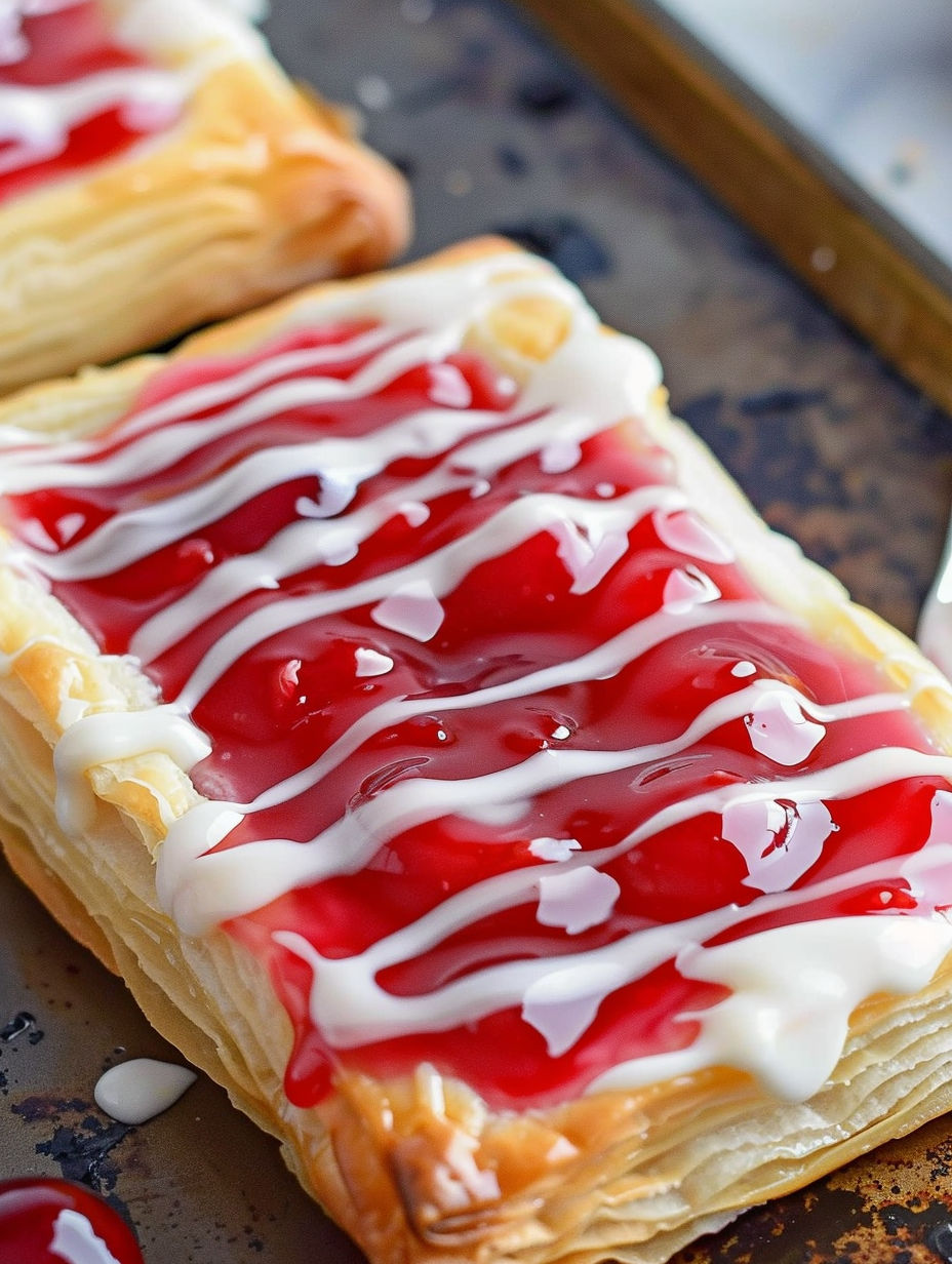 A pastry with cherries and whipped cream on top.