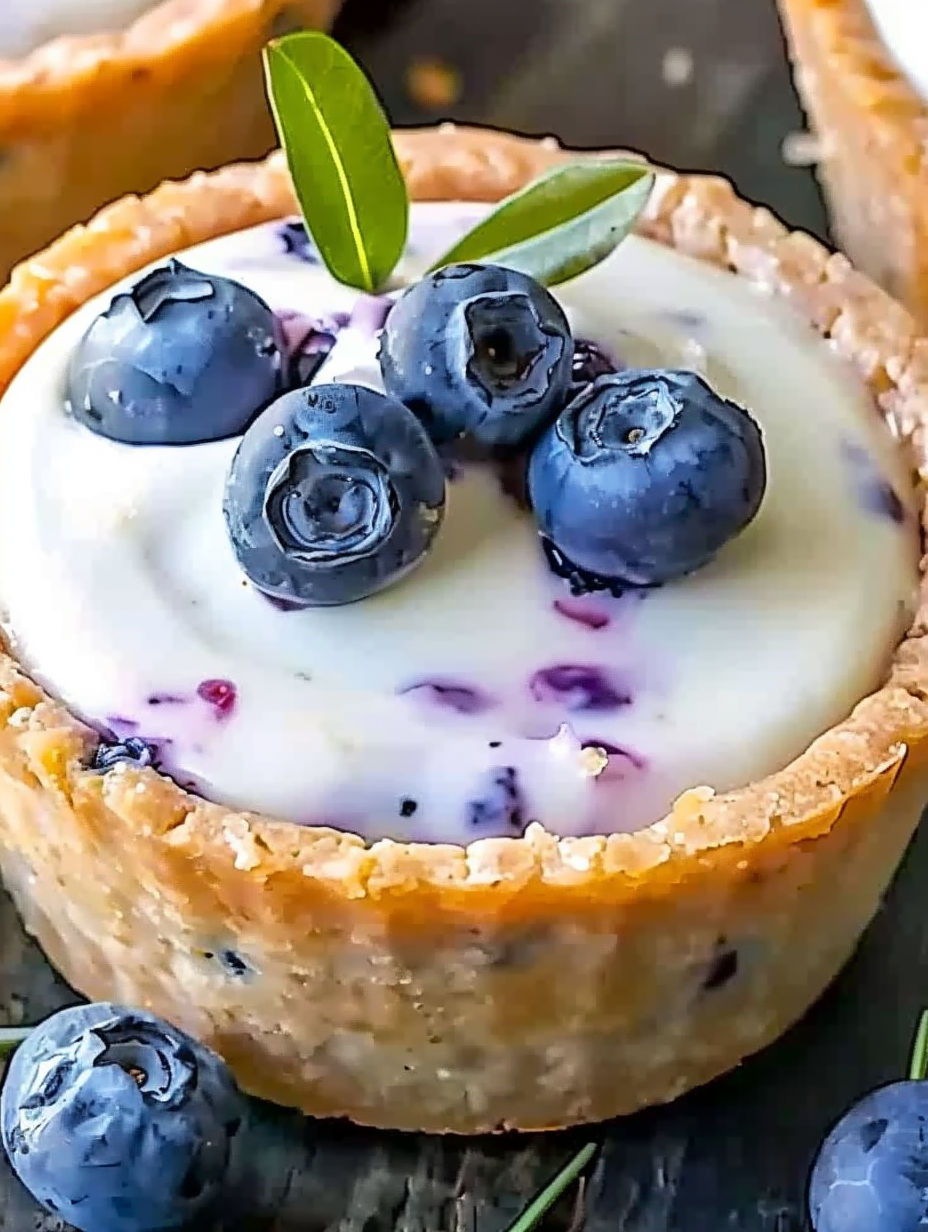 A blueberry cheesecake cookie cup with blueberries on top.
