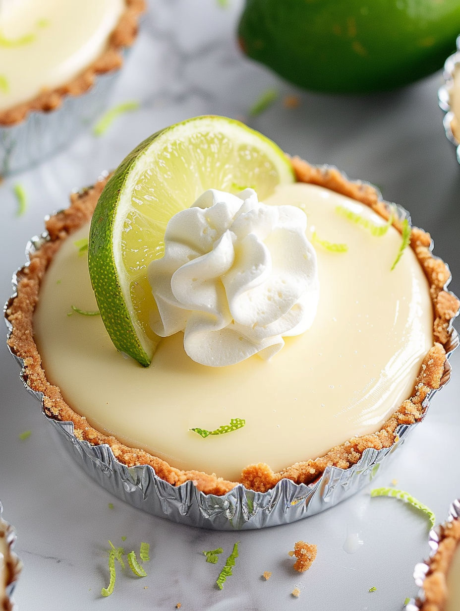 A slice of key lime pie with a white whipped cream topping.