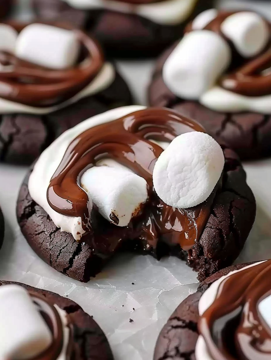 A chocolate chip cookie with marshmallows on top.