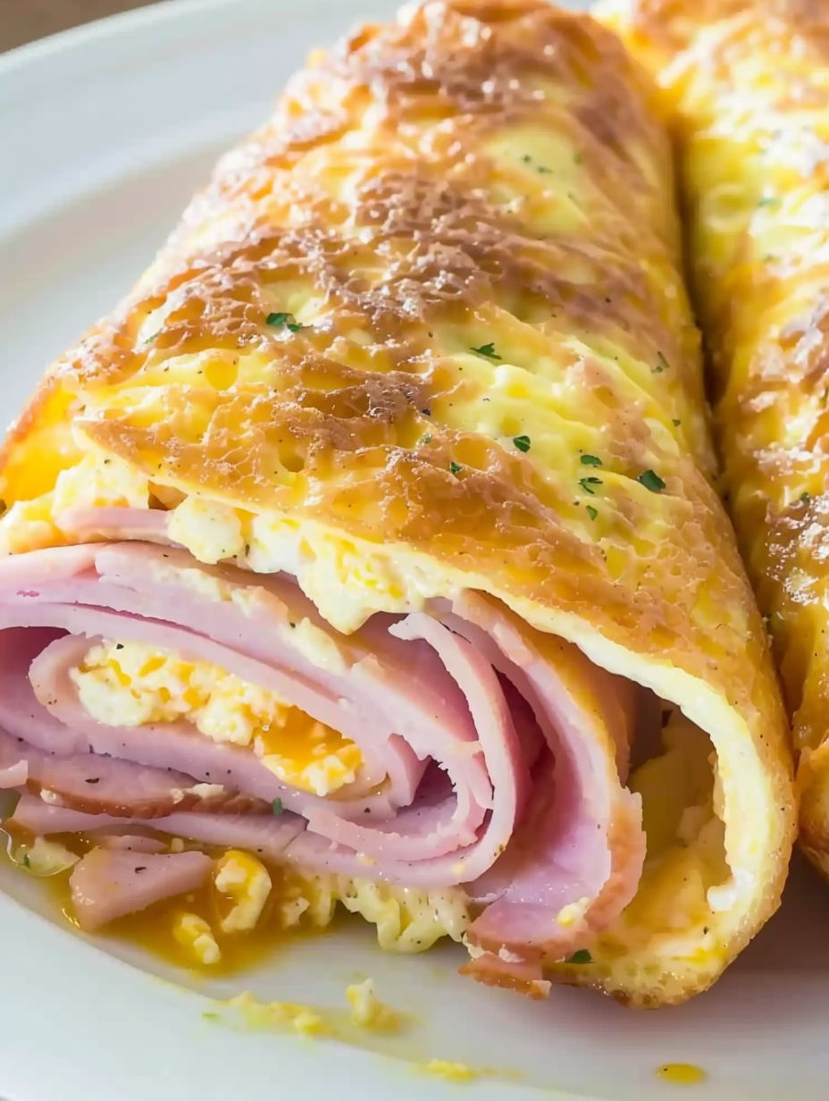 A breakfast roll up with ham and cheese.