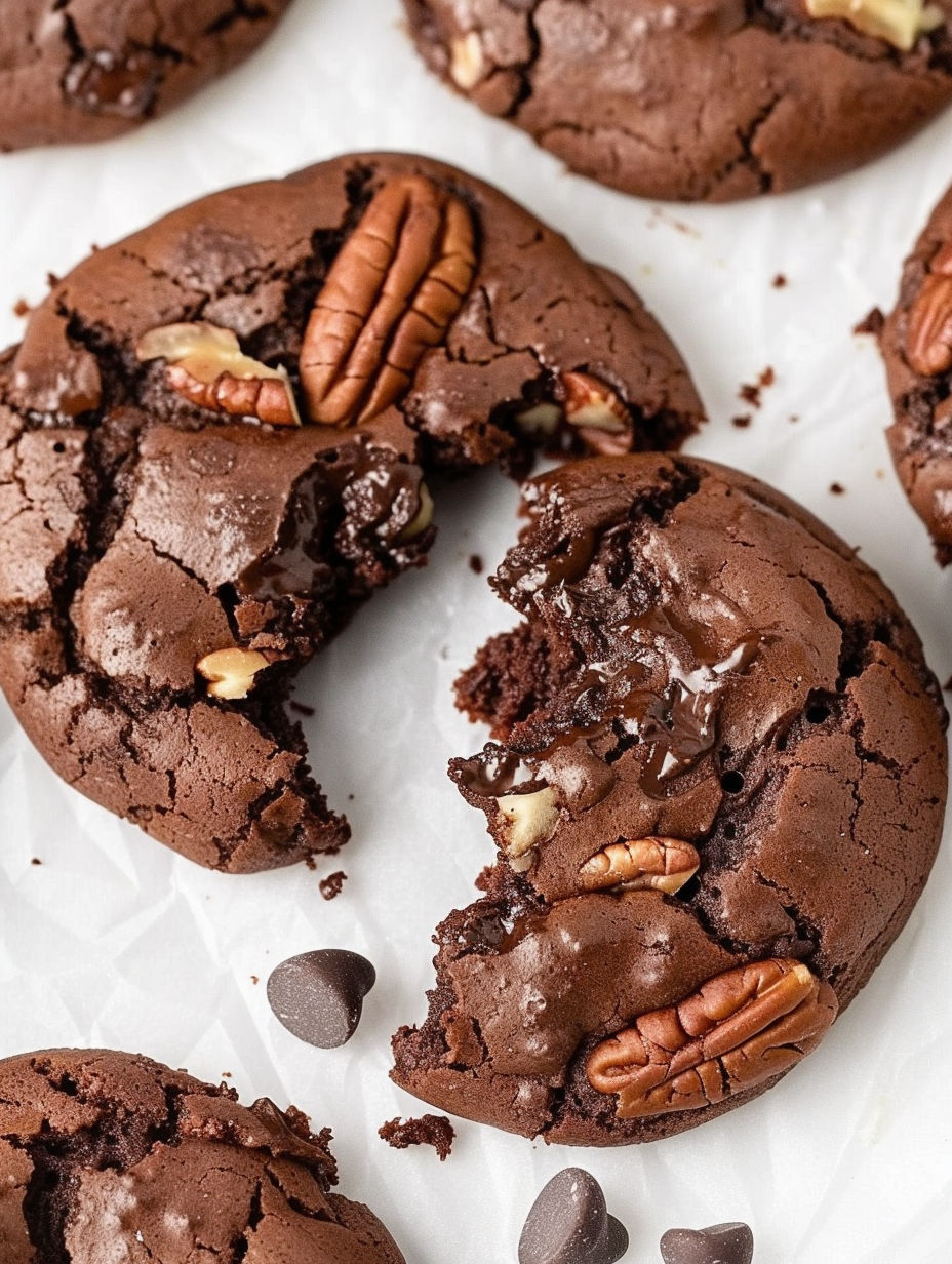 A chocolate cookie with a bite taken out of it.