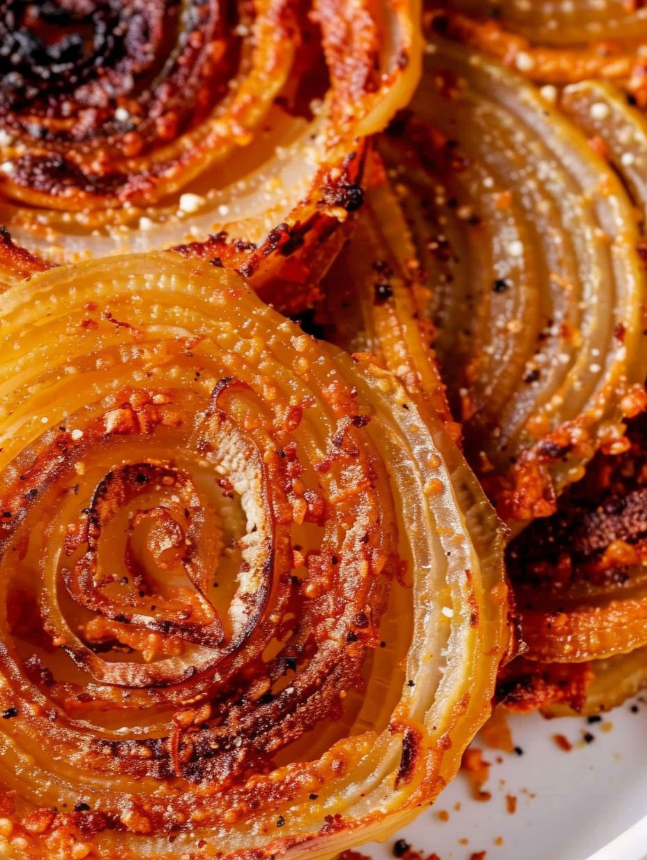 A close up of a fried onion ring.