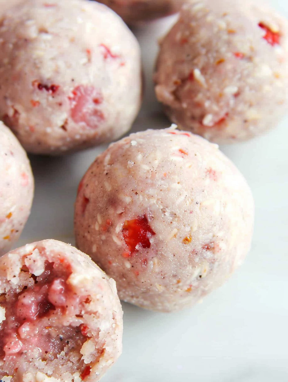 Three balls of strawberry protein.