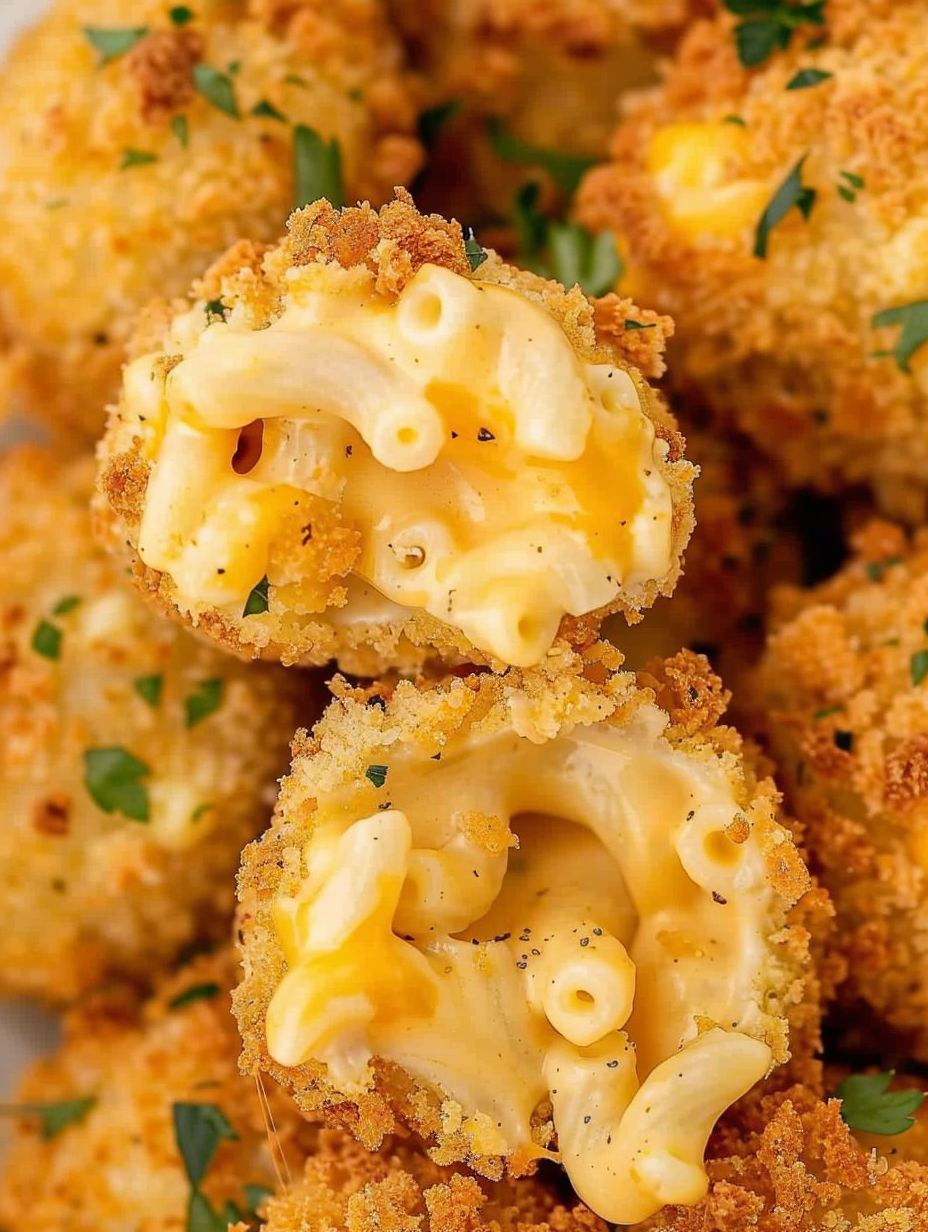 Mac and cheese balls on a plate.
