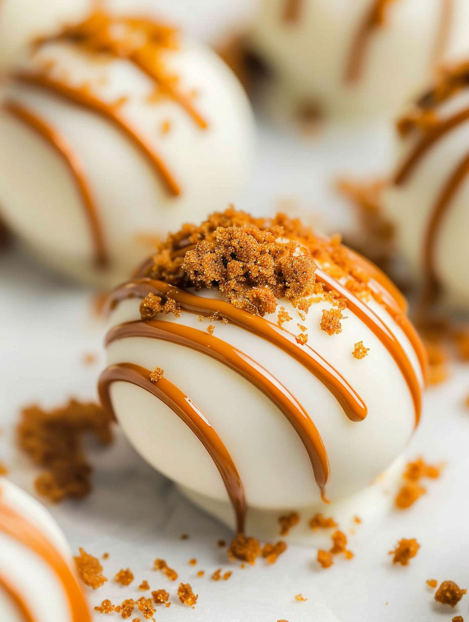 A white candy with a brown topping.