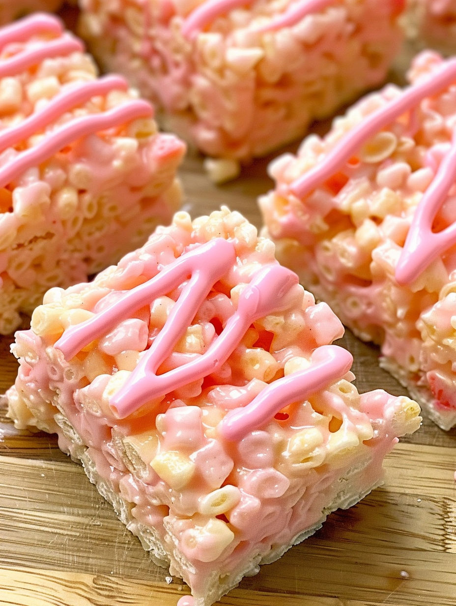 Pink and white rice krispy treats.
