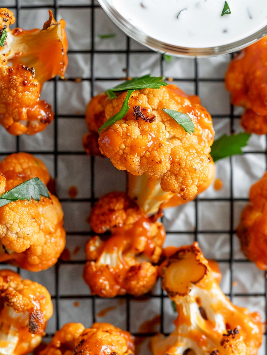 Buffalo Cauliflower Wings on a grill.