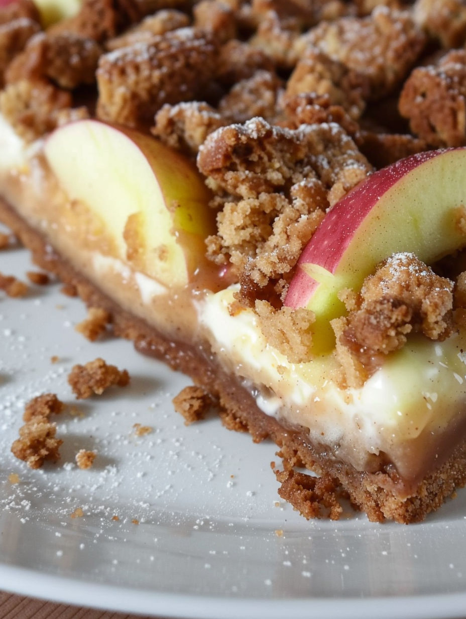 A slice of pie with apples and caramel.