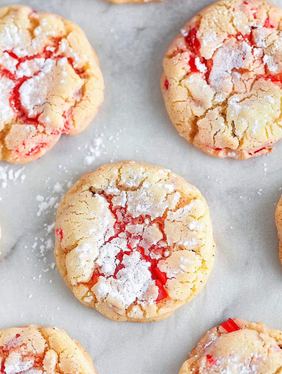 Red Hot Cookies with white powder on top.