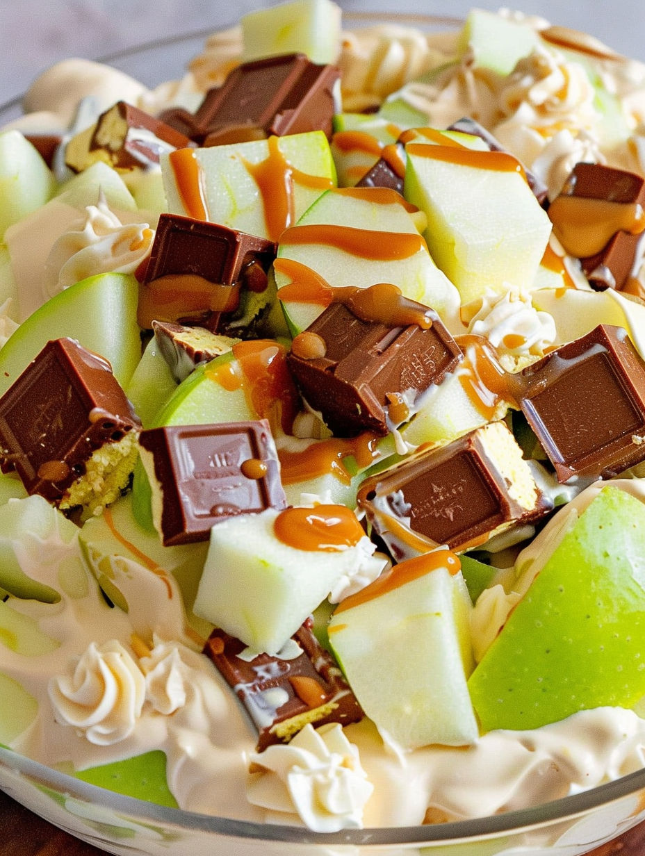 A close up of a Snickers salad.