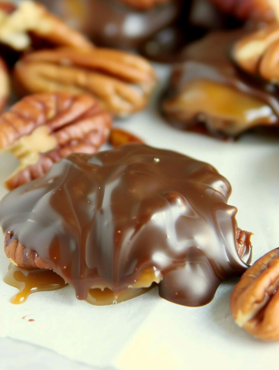 Chocolate Pecan Turtle Clusters.