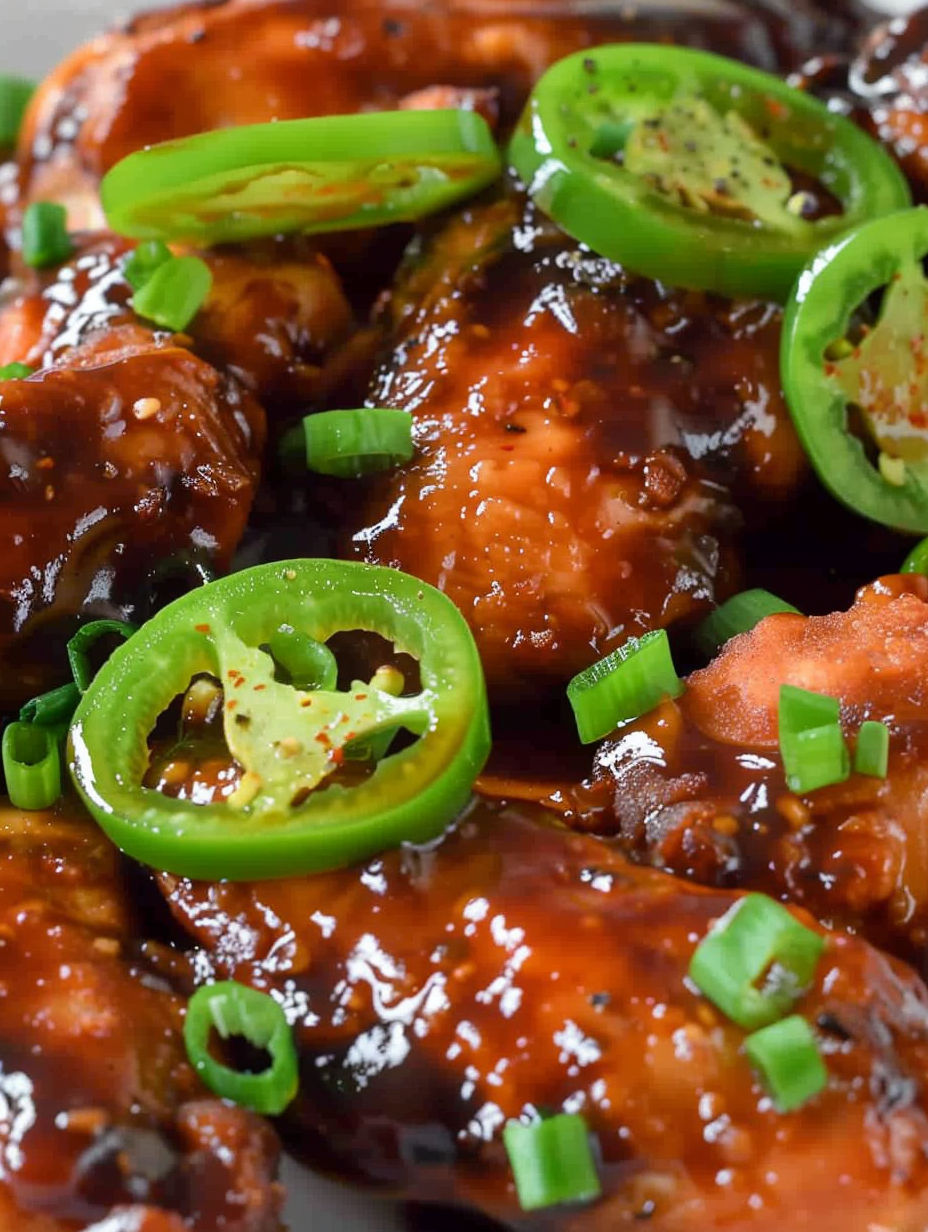 A close up of a spicy jalapeño chicken dish.