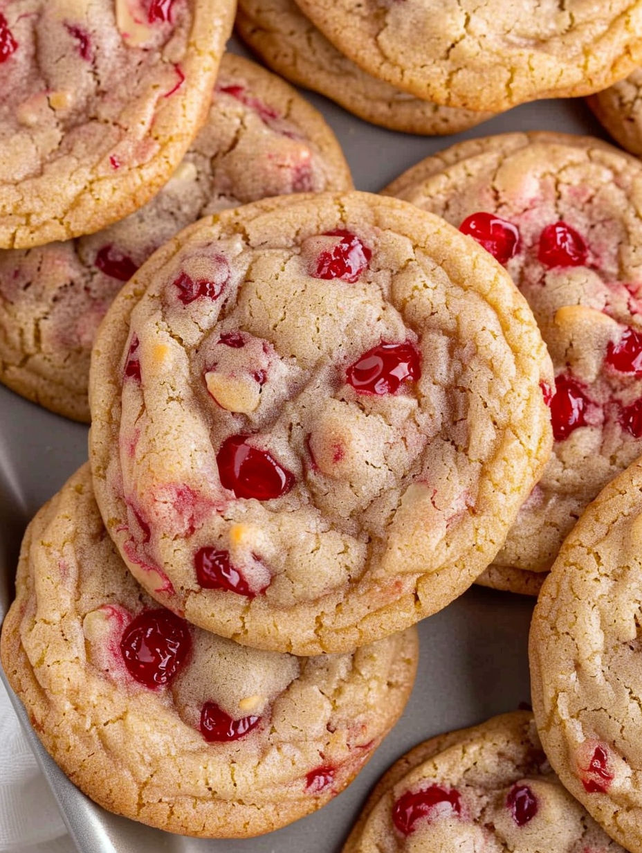 A close up of a cookie with cherries and almonds.