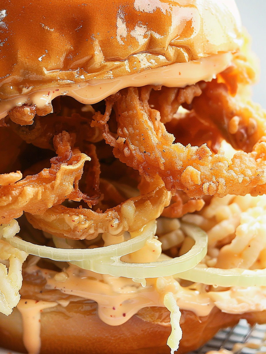 A sandwich with onions and cheese.