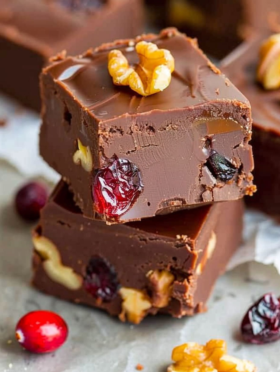 A piece of chocolate cake with nuts on top.