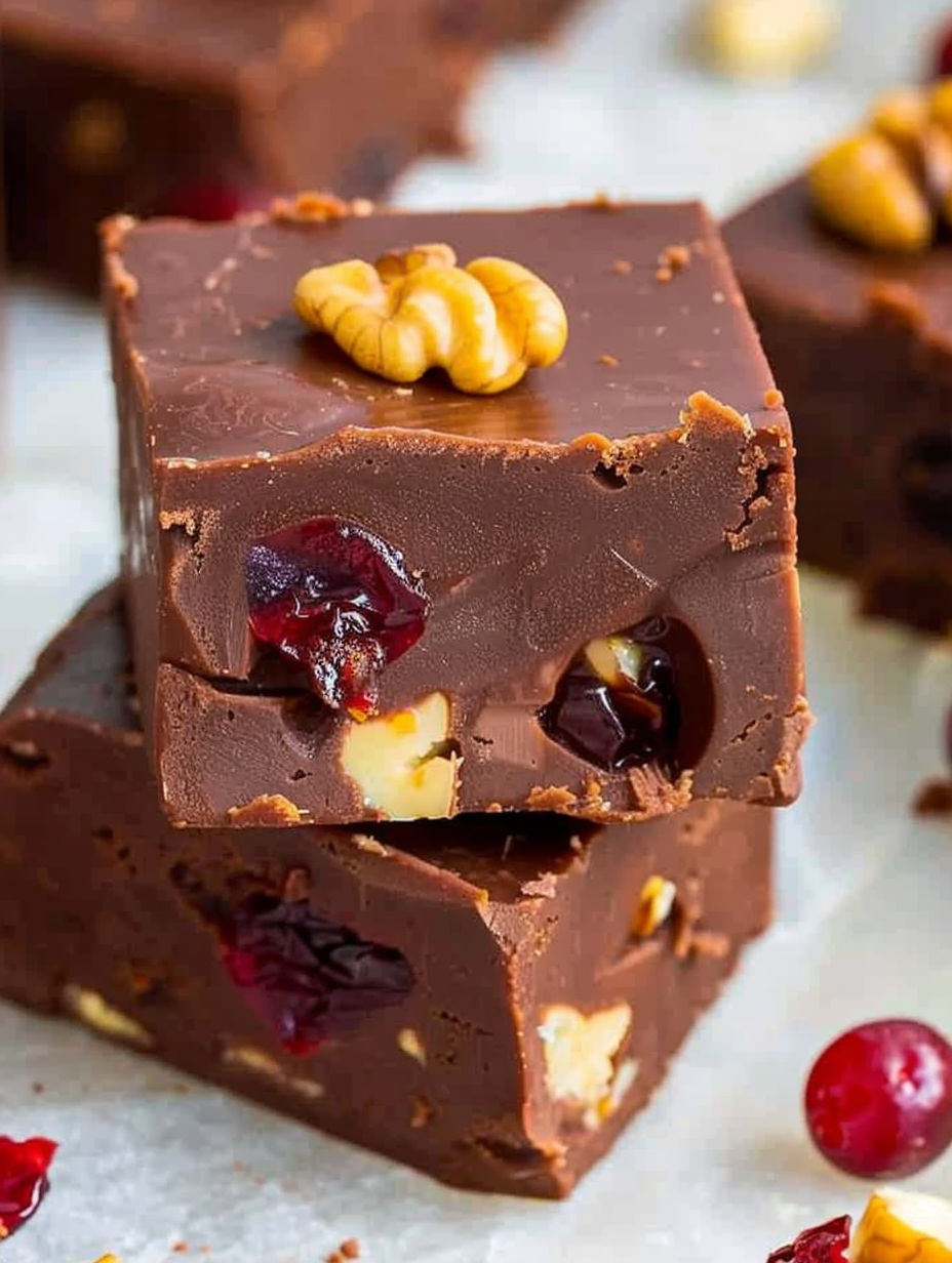 A piece of chocolate cake with nuts on top.
