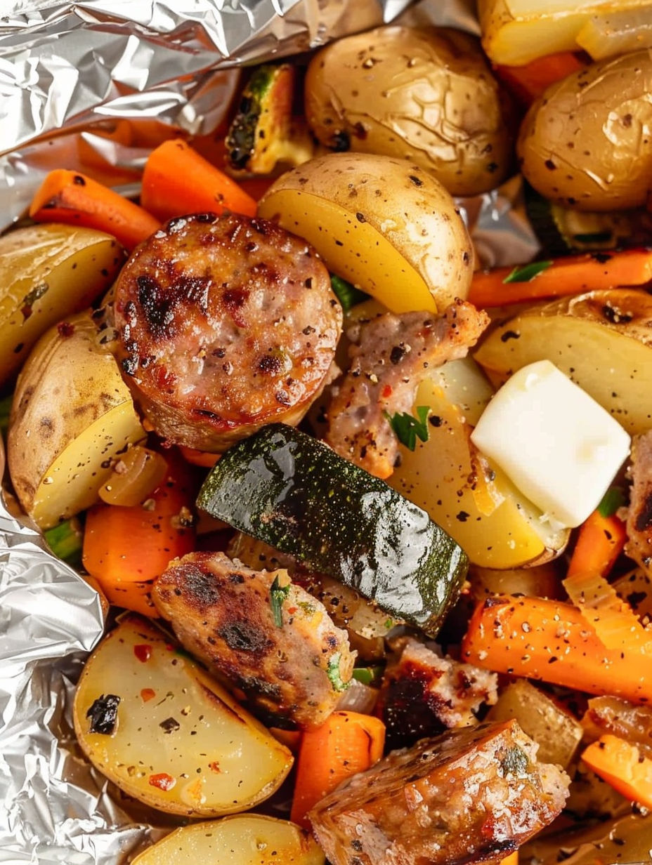 A close up of a sausage foil packet.