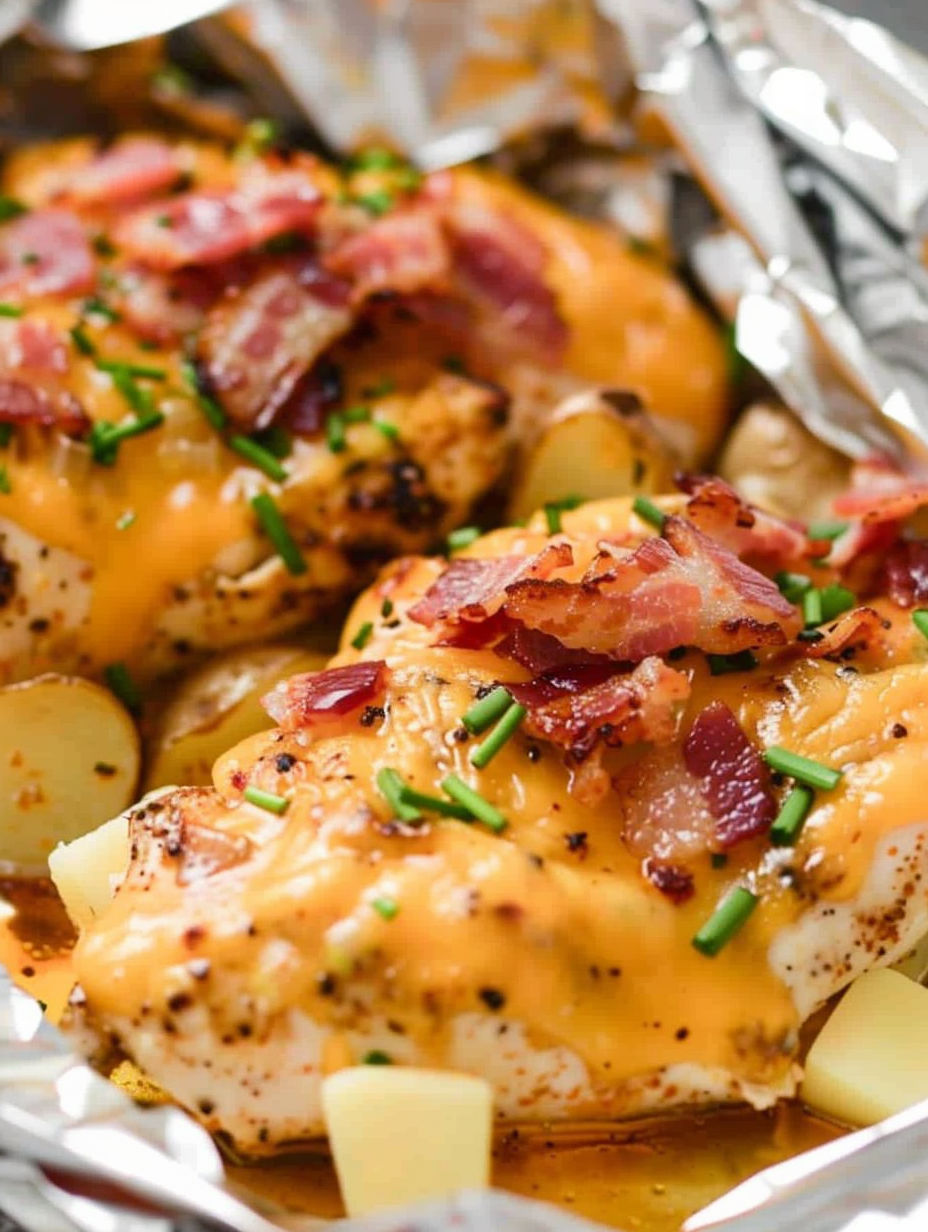 Chicken foil packets with bacon and cheese.