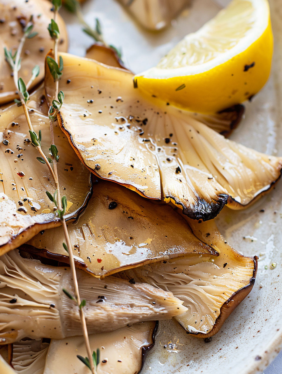 A plate of food with a lemon wedge on top.
