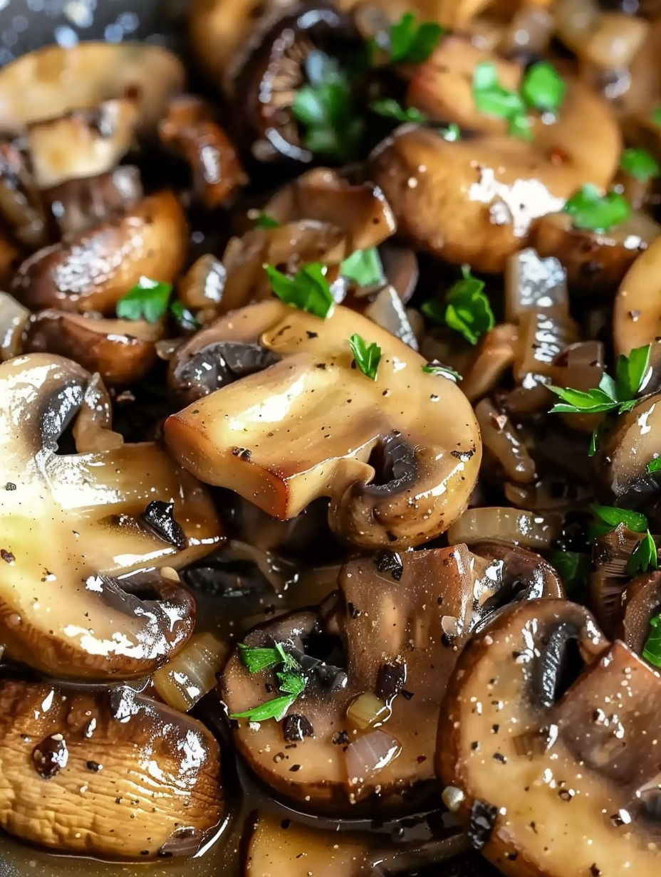 Mushrooms with onions and herbs.