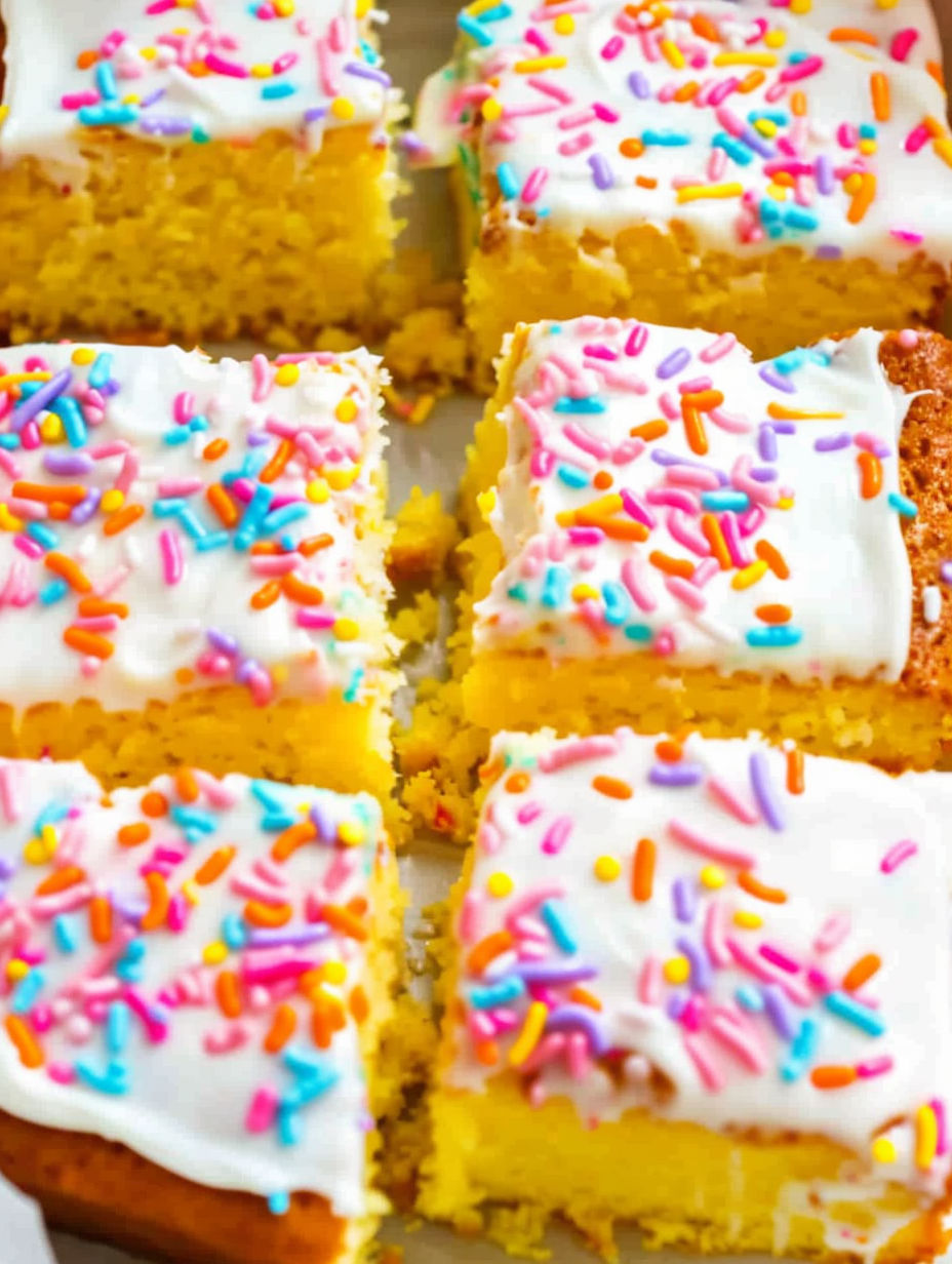 A close up of a cake with sprinkles.