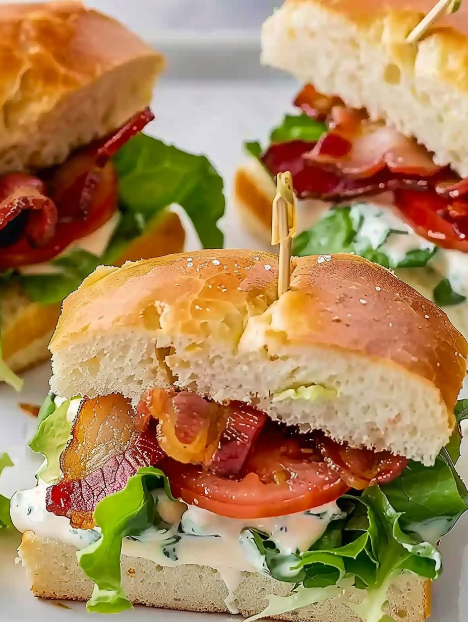 A BLT sandwich with bacon, lettuce, and tomato.