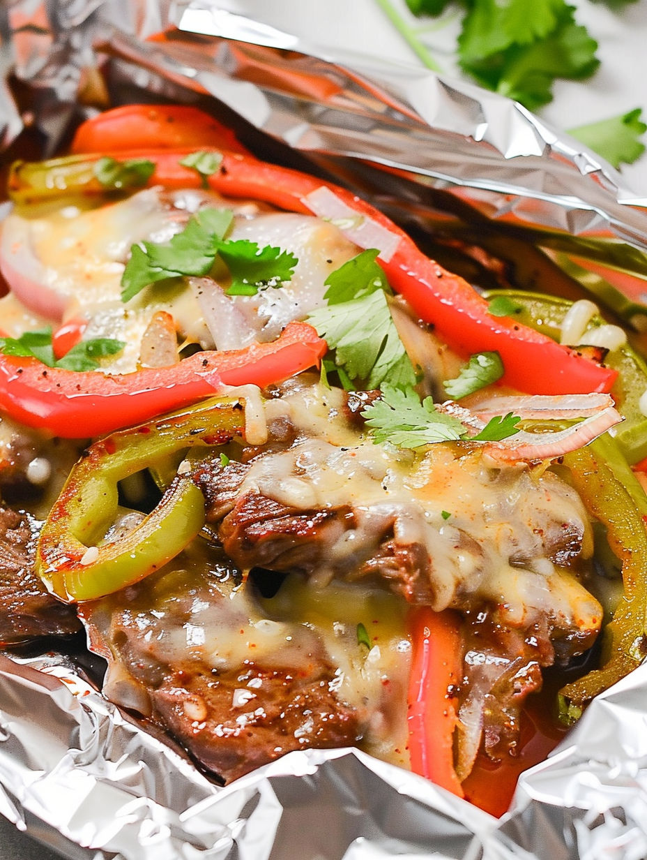 A delicious keto steak fajita foil packet.