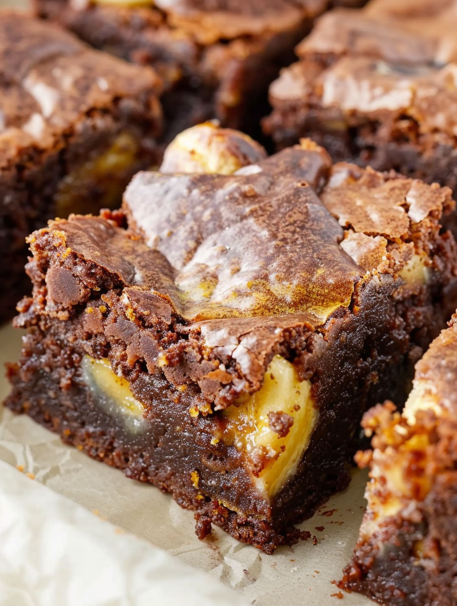 A slice of chocolate and banana pudding brownies.