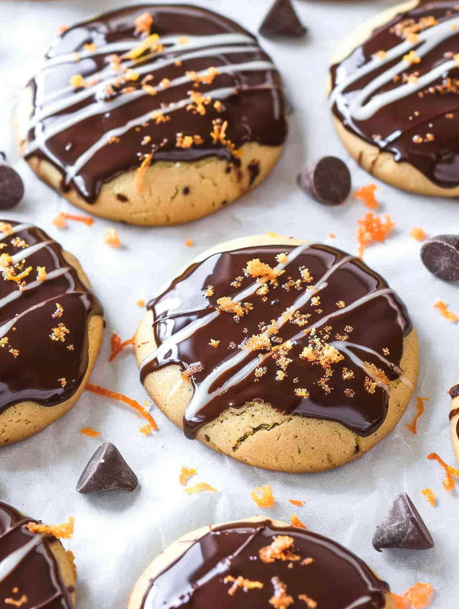 Chocolate chip cookies with orange slices.