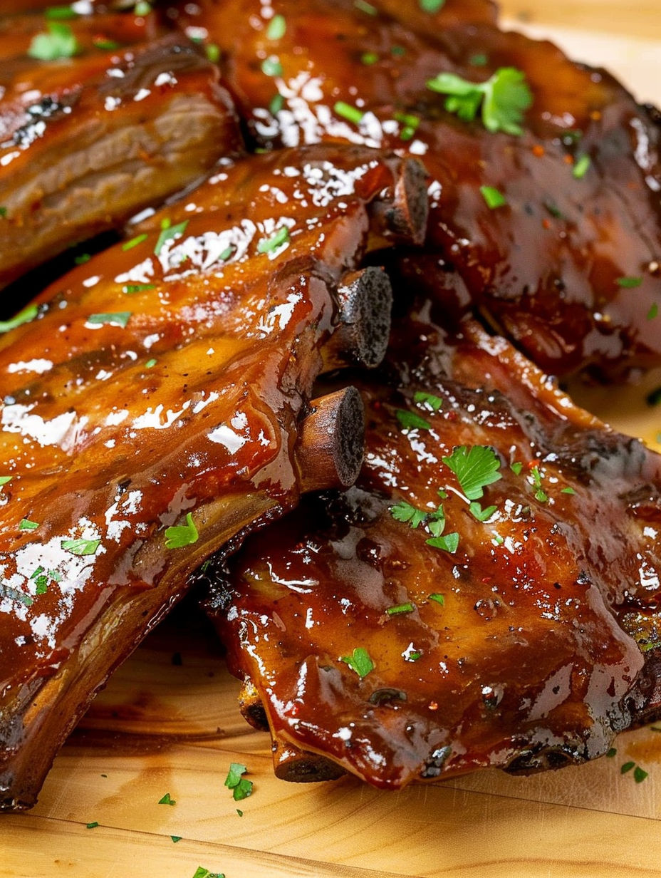 A close up of BBQ ribs.