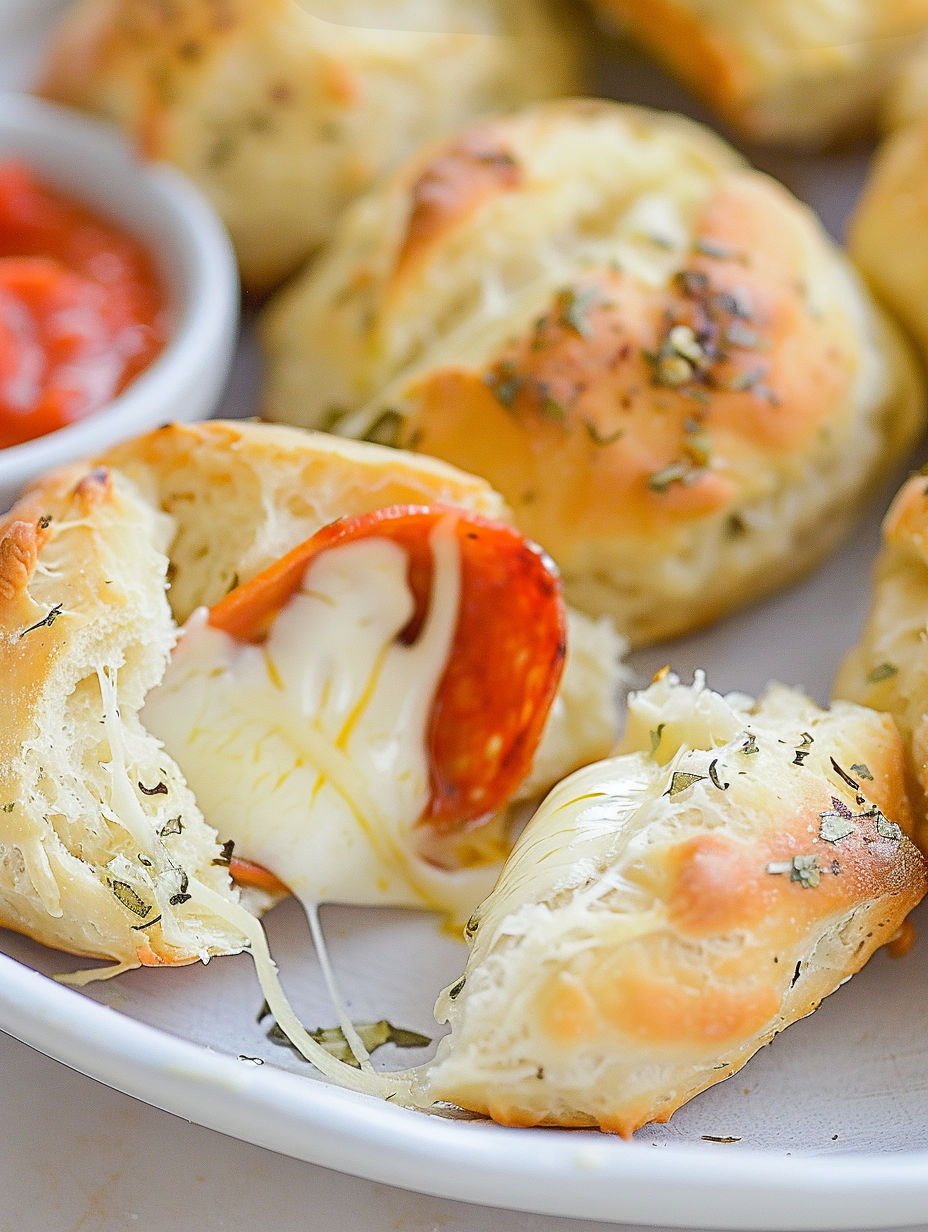 Air fryer pizza bombs with cheese and tomatoes.