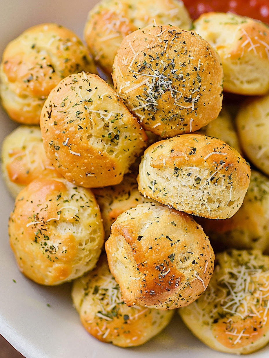 Air fryer pizza bombs with cheese and herbs.