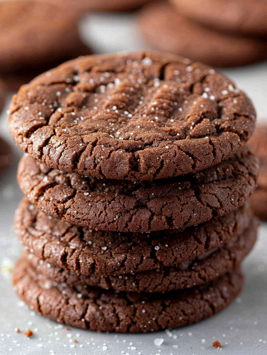 A stack of chocolate sugar cookies.