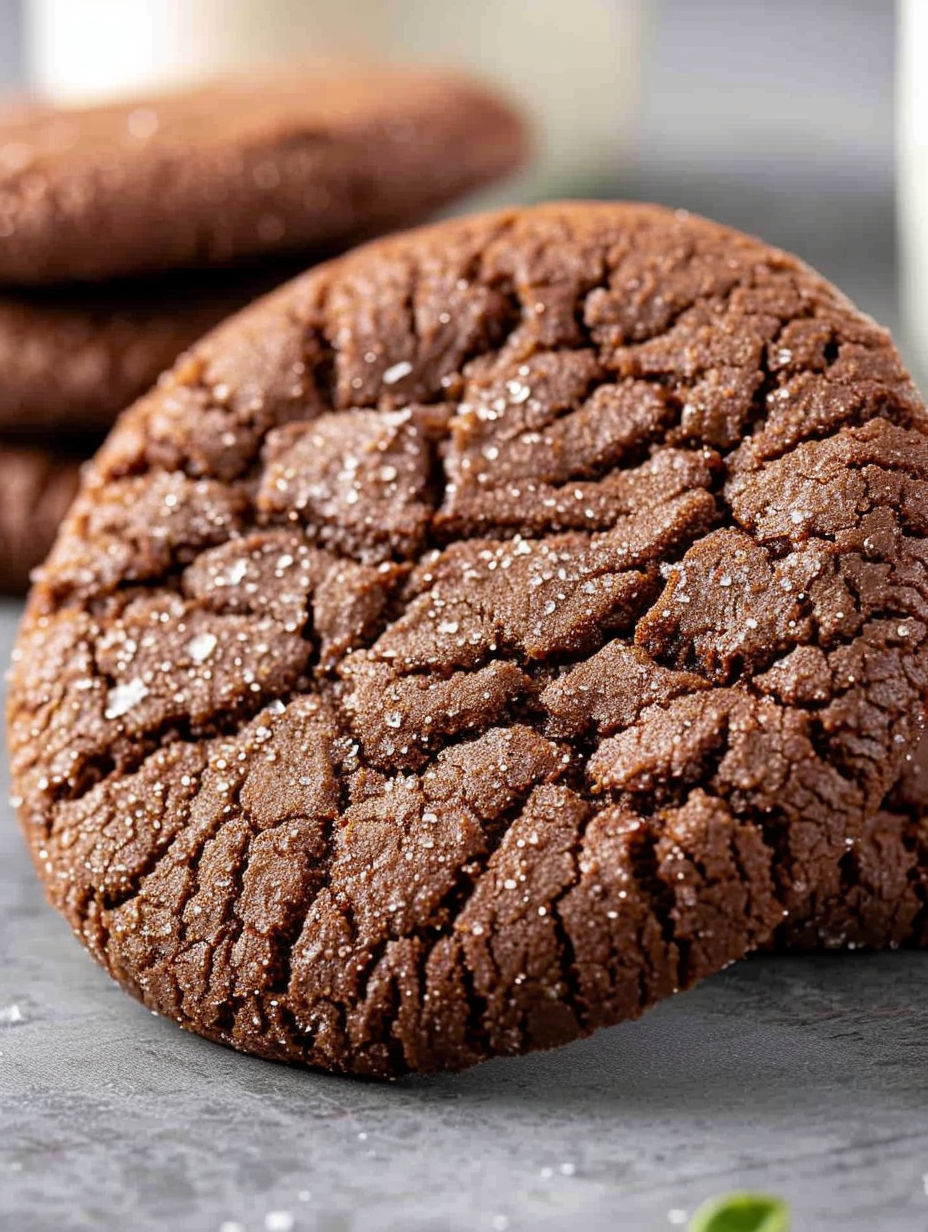 A chocolate sugar cookie with a hole in the center.