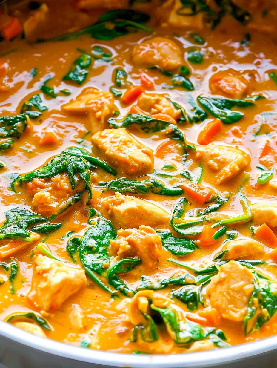 A close up of a Thai chicken coconut curry.