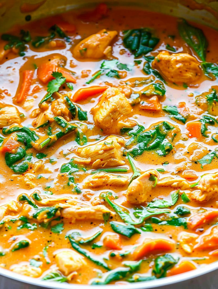 A close up of a Thai chicken coconut curry.