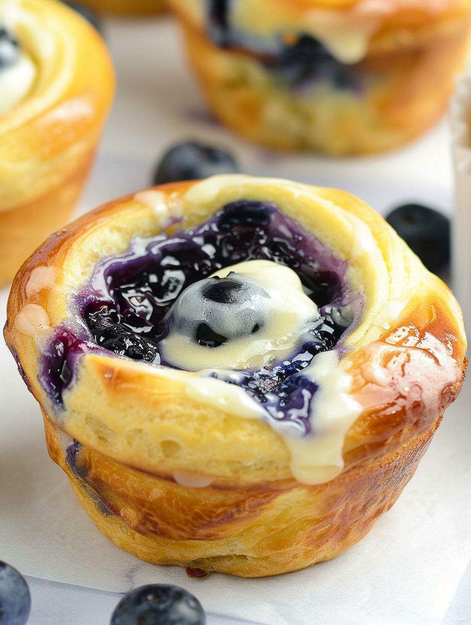 A pastry with blueberry filling and cream.