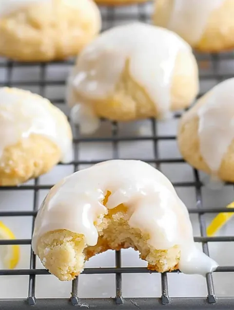 A tray of glazed lemon drop cookies.