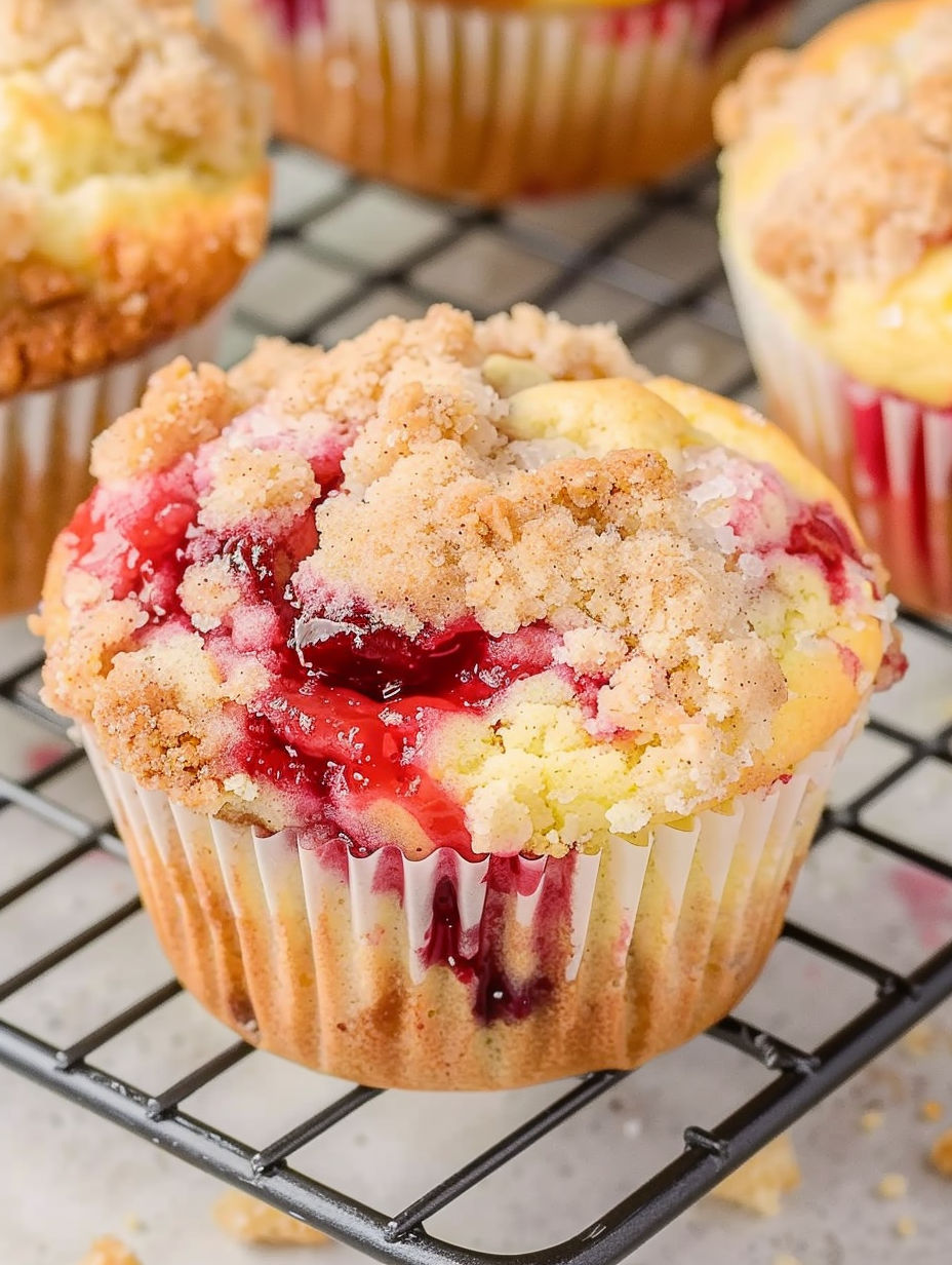 A muffin with a cherry filling.