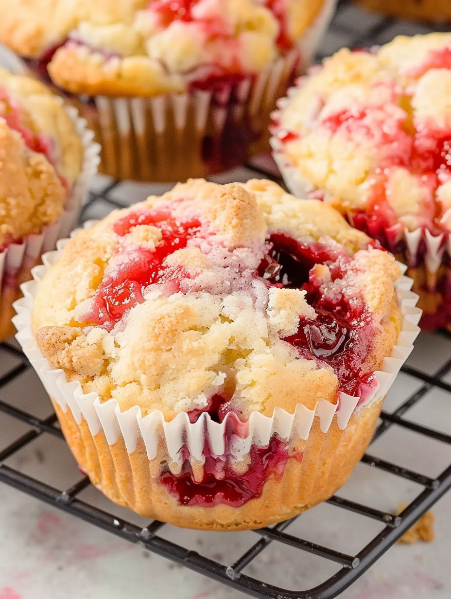 A muffin with cherries in it.