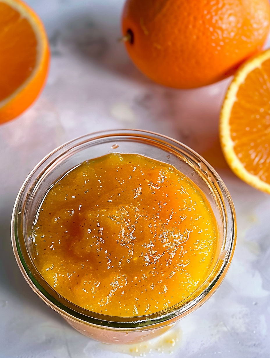 A jar of homemade sugar-free orange marmalade.