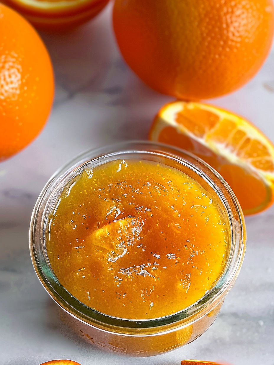 A jar of homemade sugar-free orange marmalade.