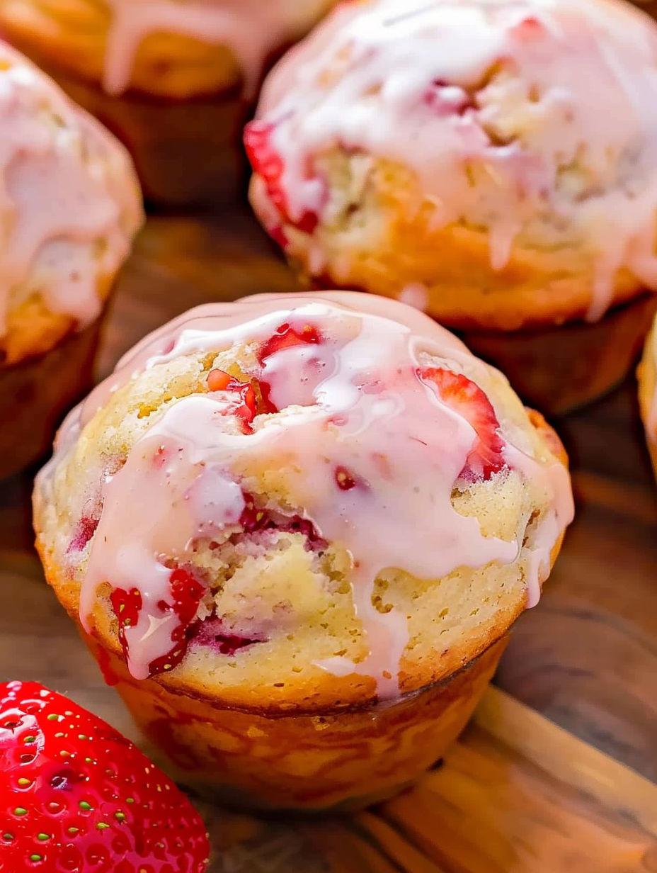 A muffin with strawberry topping.