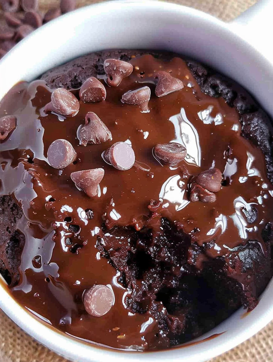A bowl of chocolate fudge cake with chocolate chips.
